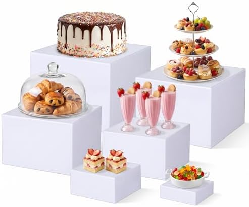 6 PCS Acrylic Buffet Risers, Nesting Display Stands for Food & Dessert Table, White Cube Boxes for Party