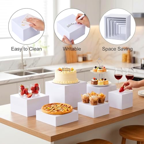 6 PCS Acrylic Buffet Risers, Nesting Display Stands for Food & Dessert Table, White Cube Boxes for Party, alternate view 4