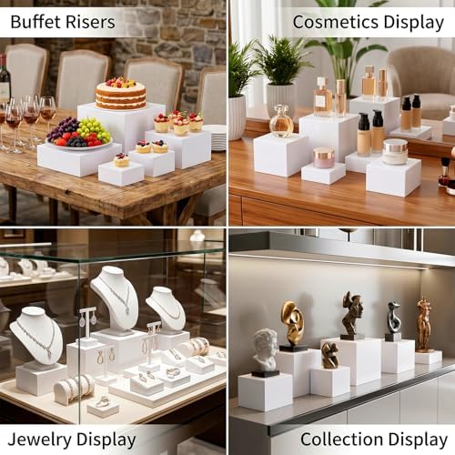 6 PCS Acrylic Buffet Risers, Nesting Display Stands for Food & Dessert Table, White Cube Boxes for Party, alternate view 6