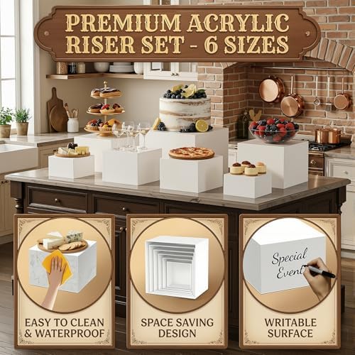 6 PCS Acrylic Buffet Risers Nesting Food Display Stands 10" to 5" in White Acrylic, alternate view 3