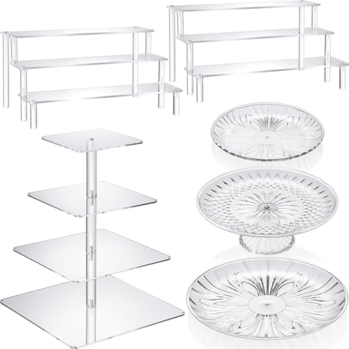 6 Pcs Acrylic Dessert Stand Set Tiered Tray Holder, Classic Style in Transparent