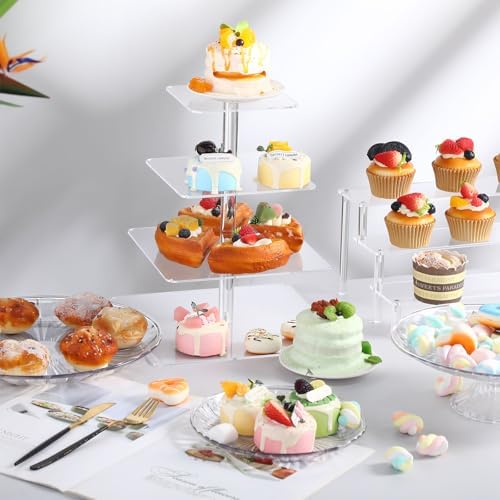 6 Pcs Acrylic Dessert Stand Set Tiered Tray Holder, Classic Style in Transparent, alternate view 2