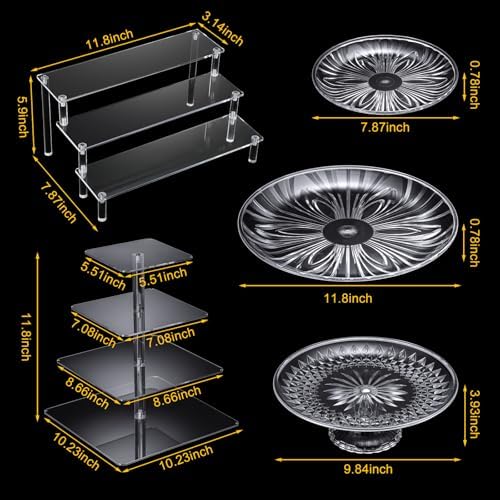 6 Pcs Acrylic Dessert Stand Set Tiered Tray Holder, Classic Style in Transparent, alternate view 3