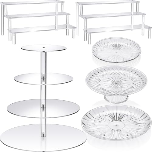 6 Pcs Acrylic Dessert Stand Set Tiered Tray Holder, Novel Style in clear