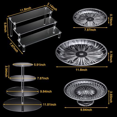 6 Pcs Acrylic Dessert Stand Set Tiered Tray Holder, Novel Style in clear, alternate view 3