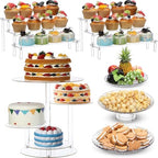 6 Pcs Acrylic Dessert Stand Set Tiered Tray Holder, Retro Style in clear