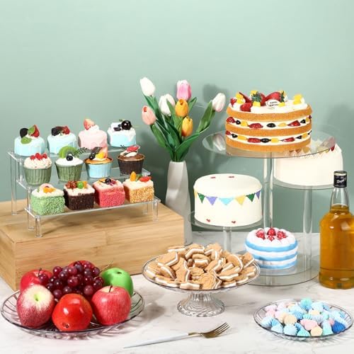 6 Pcs Acrylic Dessert Stand Set Tiered Tray Holder, Retro Style in clear, alternate view 2