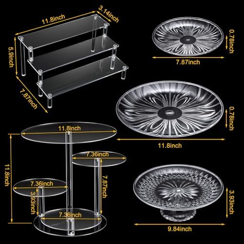 6 Pcs Acrylic Dessert Stand Set Tiered Tray Holder, Retro Style in clear, alternate view 3