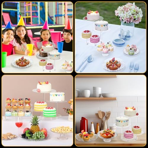 6 Pcs Acrylic Dessert Stand Set Tiered Tray Holder, Retro Style in clear, alternate view 4