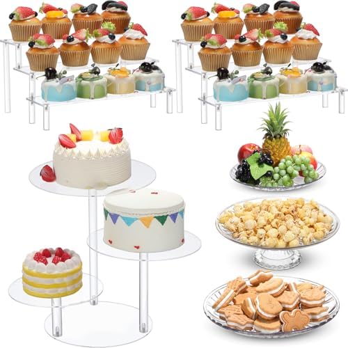 6 Pcs Acrylic Dessert Stand Set Tiered Tray Holder, Vintage Style in clear