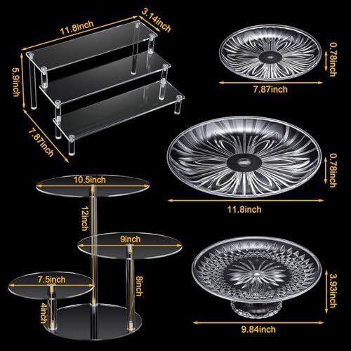 6 Pcs Acrylic Dessert Stand Set Tiered Tray Holder, Vintage Style in clear, alternate view 3