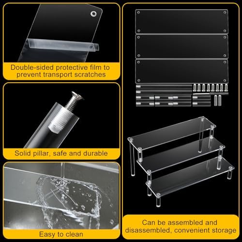 6 Pcs Acrylic Dessert Stand Set Tiered Tray Holder, Vintage Style in clear, alternate view 5