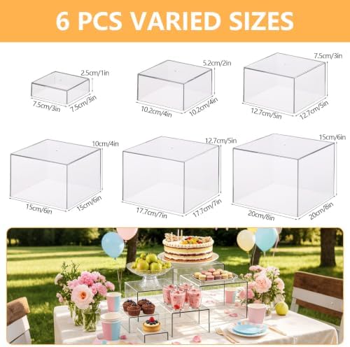 6 PCS Acrylic Display Case, 3" to 8" Food Display Buffet Risers in Clear, alternate view 3