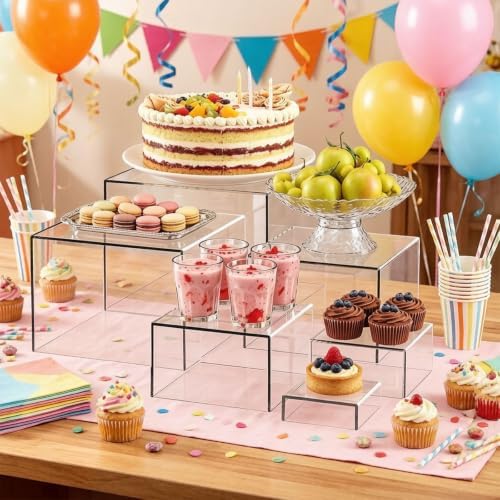 6 PCS Acrylic Display Case, 3" to 8" Food Display Buffet Risers in Clear, alternate view 4