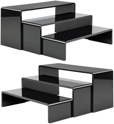 6 Pcs Acrylic Display Risers, 2 Set(7.9”L-8.3”L-8.7”L), Black in Black