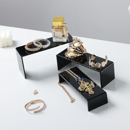 6 Pcs Acrylic Display Risers, 2 Set(7.9”L-8.3”L-8.7”L), Black in Black, alternate view 2