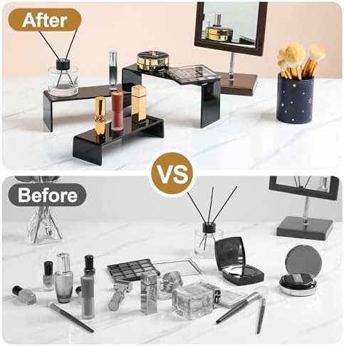6 Pcs Acrylic Display Risers, 2 Set(7.9”L-8.3”L-8.7”L), Black in Black, alternate view 5