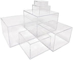 6 Pcs Acrylic Display Risers 6 Sizes 5 Sided Clear Cube Boxes, 3 to 8 Inch in transparent