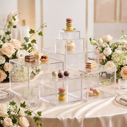 6 Pcs Acrylic Display Risers 6 Sizes 5 Sided Clear Cube Boxes, 3 to 8 Inch in transparent, alternate view 2