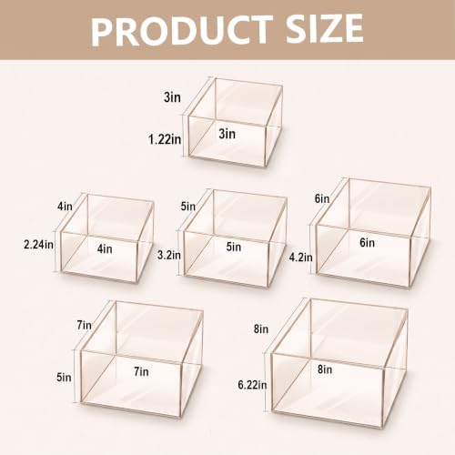 6 Pcs Acrylic Display Risers 6 Sizes 5 Sided Clear Cube Boxes, 3 to 8 Inch in transparent, alternate view 3