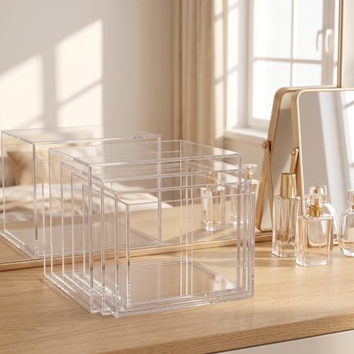 6 Pcs Acrylic Display Risers 6 Sizes 5 Sided Clear Cube Boxes, 3 to 8 Inch in transparent, alternate view 7