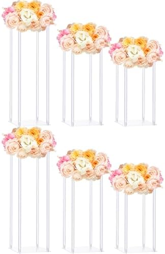 6 Pcs Acrylic Flower Stand Clear Column 23.6" 15.75" Wedding in Clear