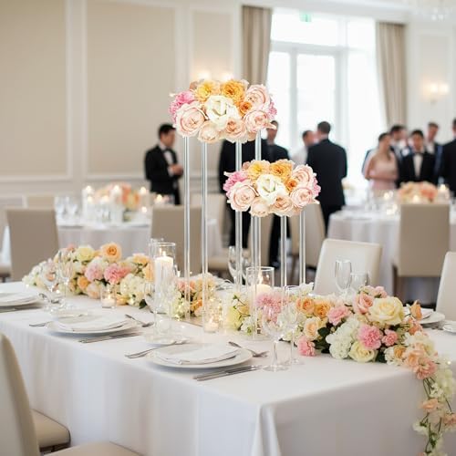 6 Pcs Acrylic Flower Stand Clear Column 23.6" 15.75" Wedding in Clear, alternate view 2