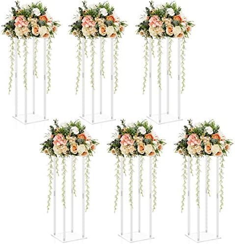 6 Pcs Acrylic Flower Stand Wedding Centerpieces, 23.6 Inch Tall in Clear