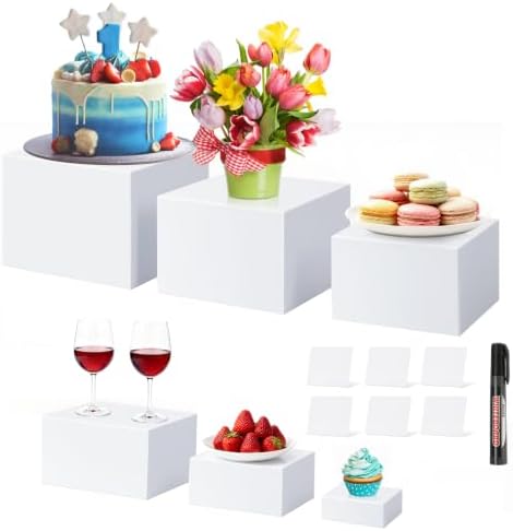 6 Pcs Acrylic Food Display 8x7x6x5x4x3 Inch Riser Buffet Risers w/ Signs a Pen Catering Dessert Jewelry Figures