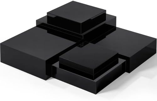 6 Pcs Acrylic Risers Cube Stands, Black, 10 to 15 Inch, Square in Black