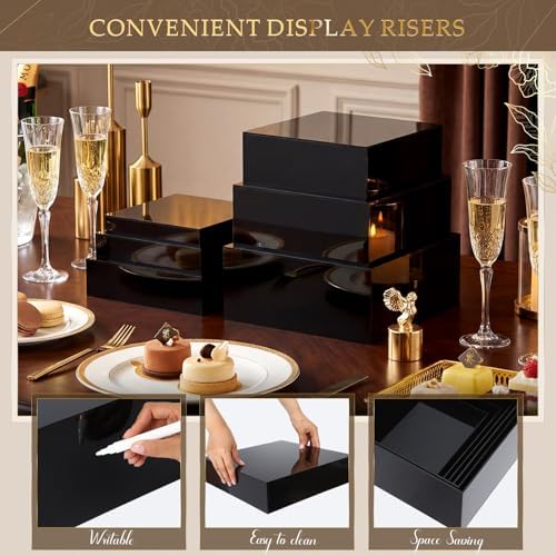 6 Pcs Acrylic Risers Cube Stands, Black, 10 to 15 Inch, Square in Black, alternate view 3