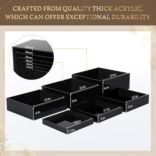 6 Pcs Acrylic Risers Cube Stands, Black, 10 to 15 Inch, Square in Black, alternate view 4