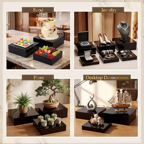 6 Pcs Acrylic Risers Cube Stands, Black, 10 to 15 Inch, Square in Black, alternate view 7