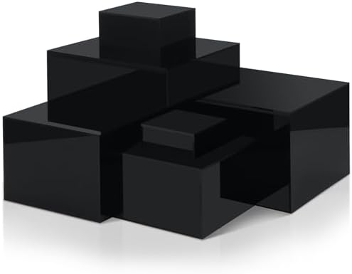 6 Pcs Acrylic Risers Cube Stands, Black, 3 to 8 Inch, Square in Black