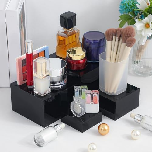 6 Pcs Acrylic Risers Cube Stands, Black, 3 to 8 Inch, Square in Black, alternate view 2