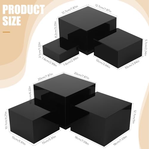 6 Pcs Acrylic Risers Cube Stands, Black, 3 to 8 Inch, Square in Black, alternate view 3