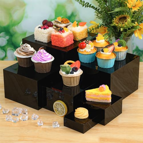 6 Pcs Acrylic Risers Cube Stands, Black, 3 to 8 Inch, Square in Black, alternate view 6