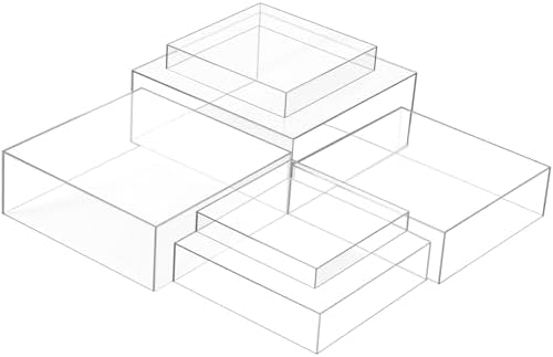 6 Pcs Acrylic Risers Cube Stands, Clear, 10 to 15 Inch, Square in Clear