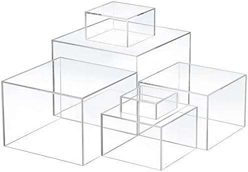 6 Pcs Acrylic Risers Cube Stands, Clear, 3 to 8 Inch, Square in Clear