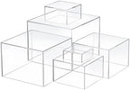 6 Pcs Acrylic Risers Cube Stands, Clear, 3 to 8 Inch, Square in Clear