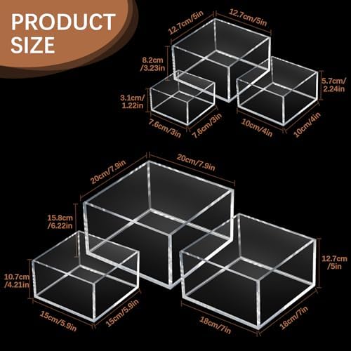 6 Pcs Acrylic Risers Cube Stands, Clear, 3 to 8 Inch, Square in Clear, alternate view 3