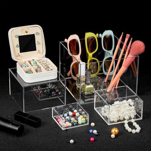 6 Pcs Acrylic Risers Cube Stands, Clear, 3 to 8 Inch, Square in Clear, alternate view 4