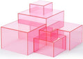 6 Pcs Acrylic Risers Cube Stands, Clear Pink, 3 to 8 Inch, Square in Clear Pink