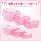 6 Pcs Acrylic Risers Cube Stands, Clear Pink, 3 to 8 Inch, Square in Clear Pink, alternate view 3