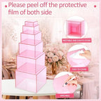 6 Pcs Acrylic Risers Cube Stands, Clear Pink, 3 to 8 Inch, Square in Clear Pink, alternate view 4