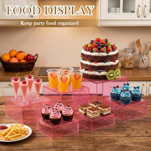 6 Pcs Acrylic Risers Cube Stands, Clear Pink, 7 to 12 Inch, Square in Clear Pink, alternate view 2