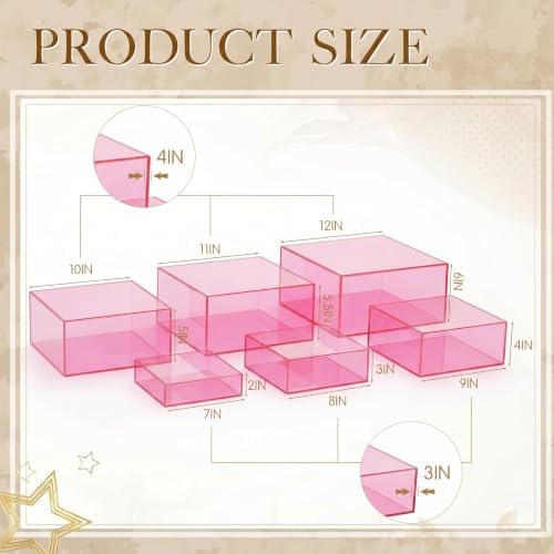 6 Pcs Acrylic Risers Cube Stands, Clear Pink, 7 to 12 Inch, Square in Clear Pink, alternate view 3