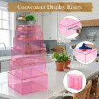 6 Pcs Acrylic Risers Cube Stands, Clear Pink, 7 to 12 Inch, Square in Clear Pink, alternate view 4
