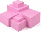6 Pcs Acrylic Risers Cube Stands, Pink, 3 to 8 Inch, Square in Pink