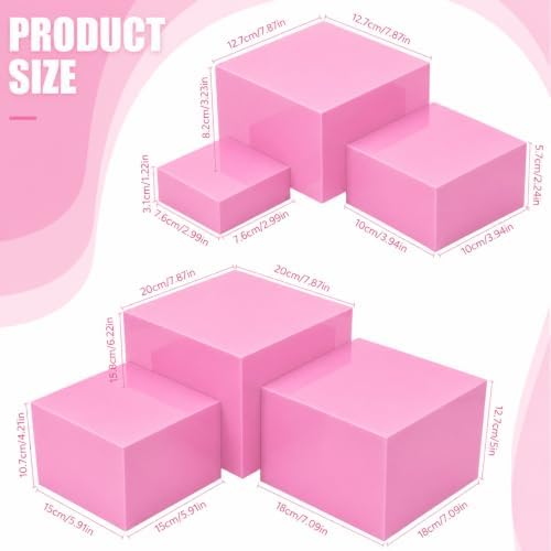 6 Pcs Acrylic Risers Cube Stands, Pink, 3 to 8 Inch, Square in Pink, alternate view 3